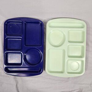 Vintage Prolon Ware Melamine Divided School Lunch Trays Blue Green Lot of 4